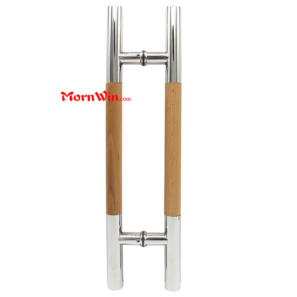 Stainless steel+wooden handle glass door pull handle