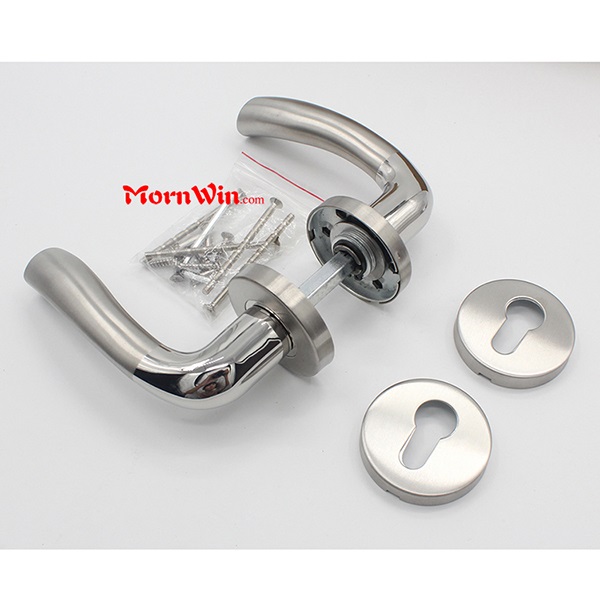 hollow stainless steel lever handle on roses, Inox tube bent door handle, stainless steel mortise door handle